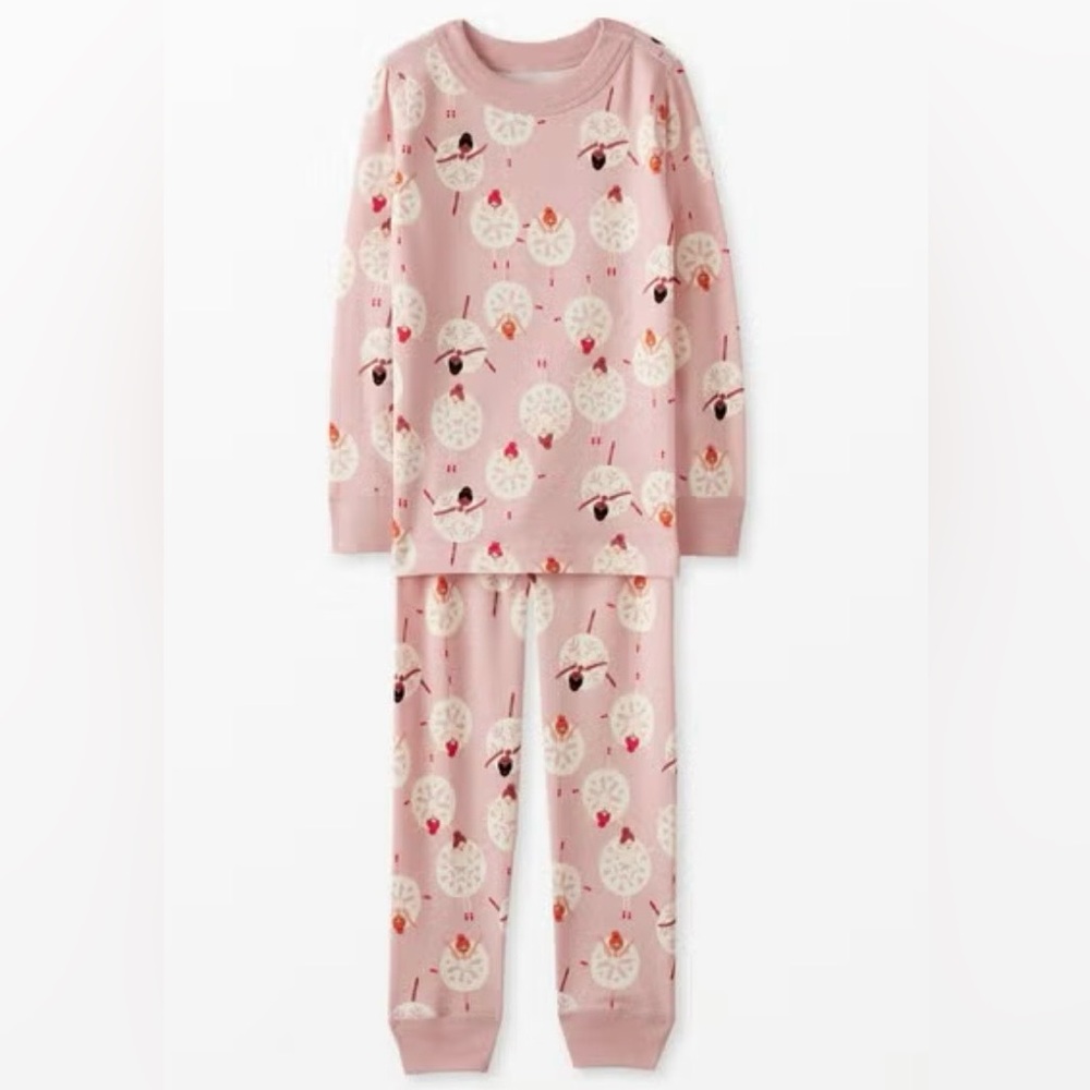 Hanna Andersson Pink Ballet Snowflake Print Long John Pajama Set for Kids 3T